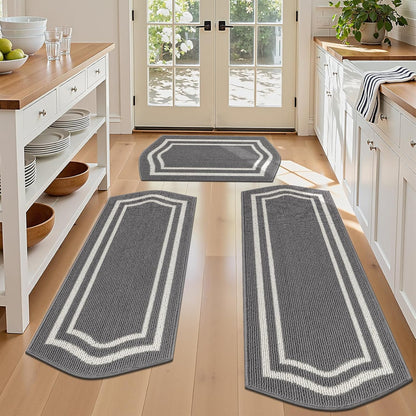 HEBE Farmhouse Kitchen Rugs Sets of 3 Non Slip Washable Boho Kitchen Rugs and Mats