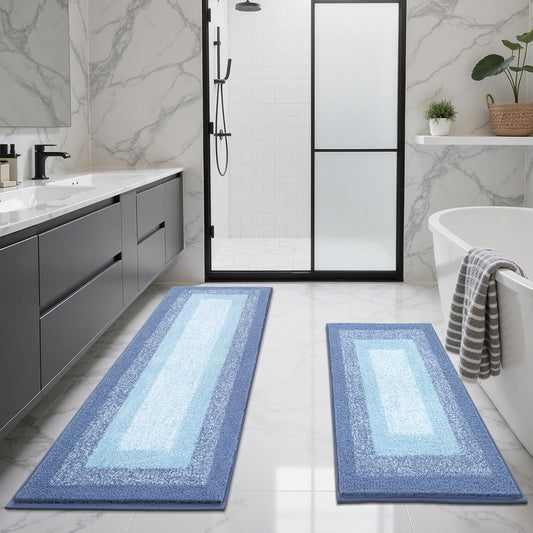 HEBE Bathroom Rug Set 2 Piece, Non-Slip Plush Shaggy Bath Mat, Soft Shaggy Absorbent Microfiber Bath Rugs Machine Washable Bath Mat with U-Shaped Toilet Mat for Bathroom