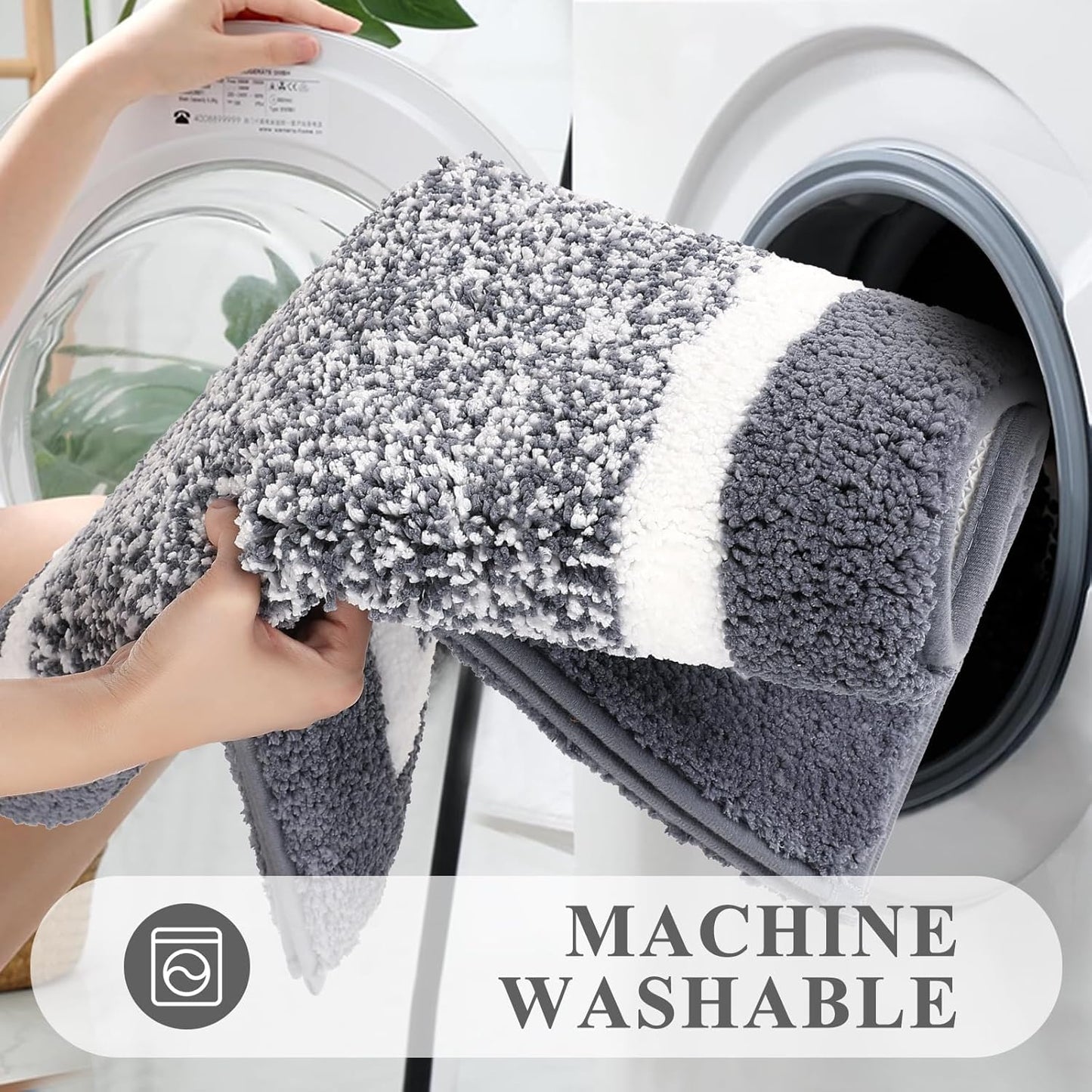 HEBE Bathroom Rug Mat Set 3 Piece, Microfiber Shaggy Bath Set, Non-Slip Ultra Soft Carpet Mats, Absorbent with U-Shaped Toilet for Bathroom, Tub, Shower