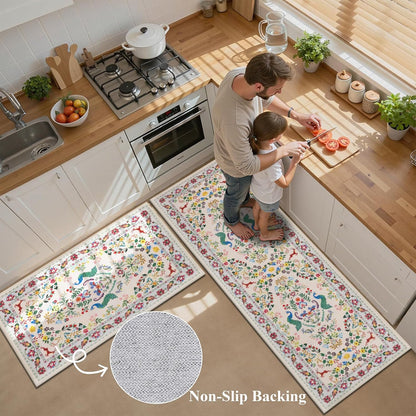 HEBE Machine Washable Non-Slip Kitchen Mat Farmhouse Kitchen Rugs Sets of 3 (20"x32"+20"x48"+20"x59")