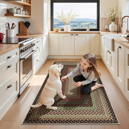 HEBE Faux Braided Area Rug Washable Farmhouse, No-Shed Non-Slip Woven Carpet, Pet Friendly Stain Resistant Jute Style Rug for Kitchen Bedroom Bathroom Entryway