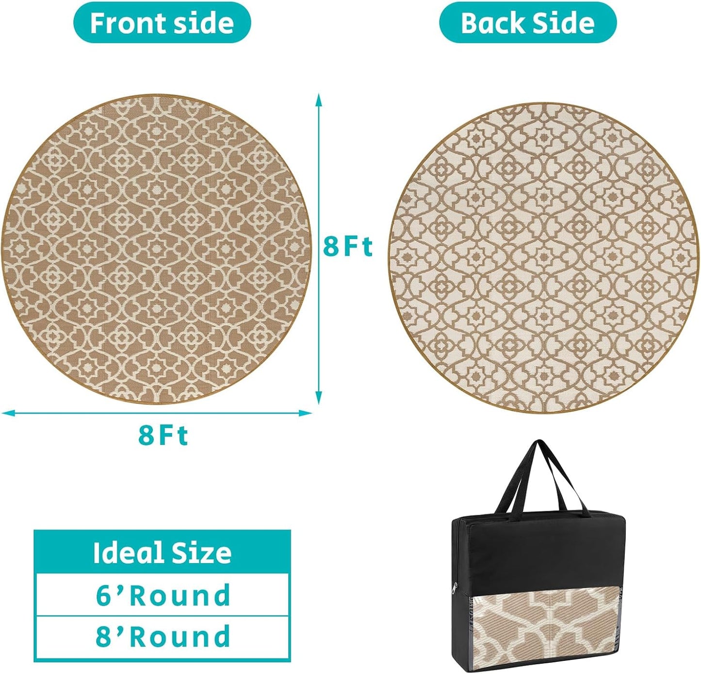 Outdoor Rug 6ft for Patios Waterproof Clearance Reversible Patio Mat Plastic Straw Rug RV Camping Mat Outside Area Rug Carpet for Camping