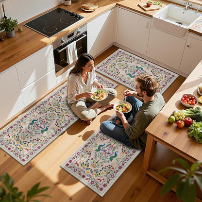 HEBE Machine Washable Non-Slip Kitchen Mat Farmhouse Kitchen Rugs Sets of 3 (20"x32"+20"x48"+20"x59")