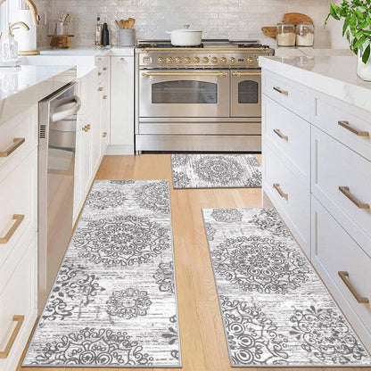 HEBE Farmhouse Kitchen Rugs Sets of 3 Non Slip Washable Boho Kitchen Rugs