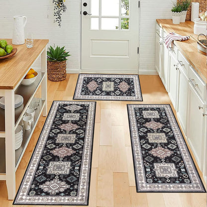 HEBE Farmhouse Kitchen Rugs Sets of 3, Kitchen Runner Rugs Non Slip Washable