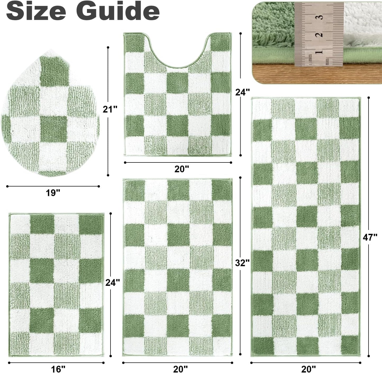 Checkered Bathroom Rug Sets 5 Piece, Non-Slip Ultra Absorbent Microfiber Bath Mats