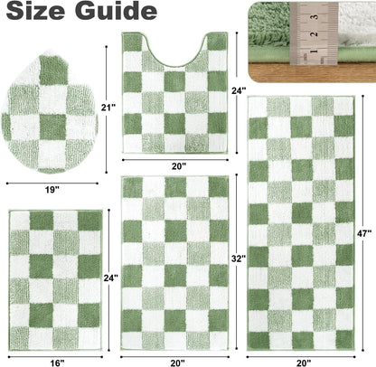Checkered Bathroom Rug Sets 5 Piece, Non-Slip Ultra Absorbent Microfiber Bath Mats