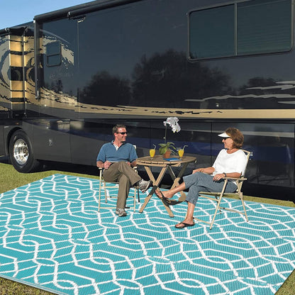 HEBE Waterproof Reversible Outdoor Rug for RV Camping Porch Deck Balcony Backyard Picnic