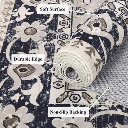 HEBE Washable Area Rug 5'x7', Non Slip Boho Rugs for Bedroom