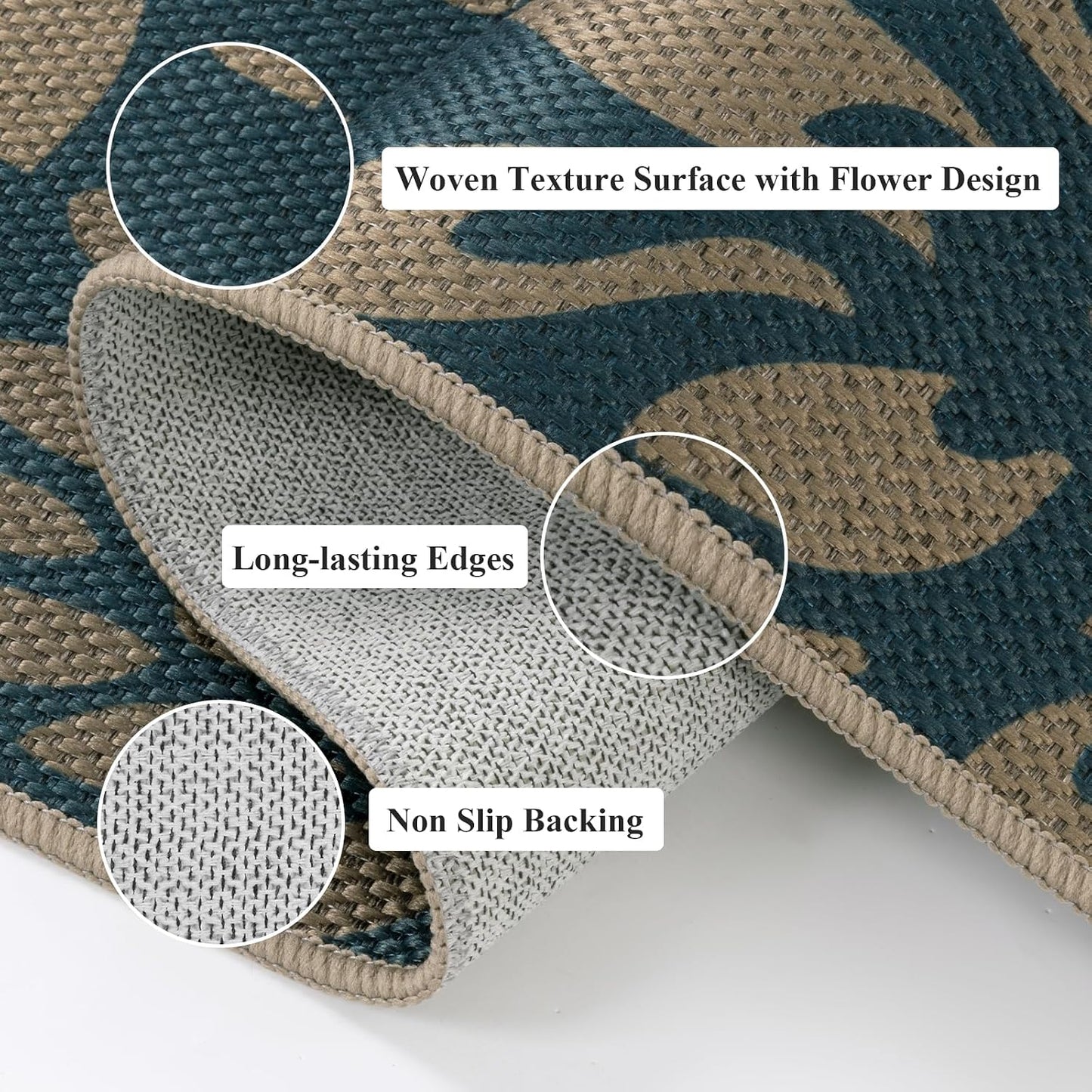 HEBE Faux Jute Runner Rug, Floral Washable Rugs Runner for Hallway, Non Slip Kitchen Runner Rug