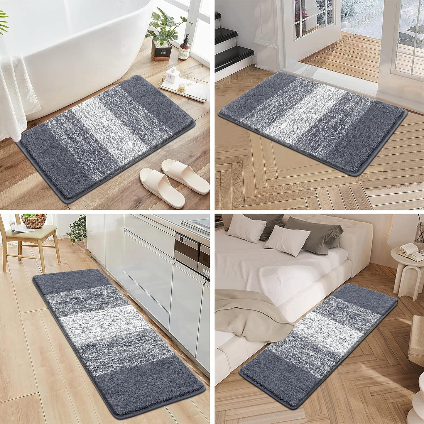 Bathroom Rugs Set 3 Piece Non Slip Washable, Microfiber Absorbent Bath Mat Floor Carpet Extra Soft