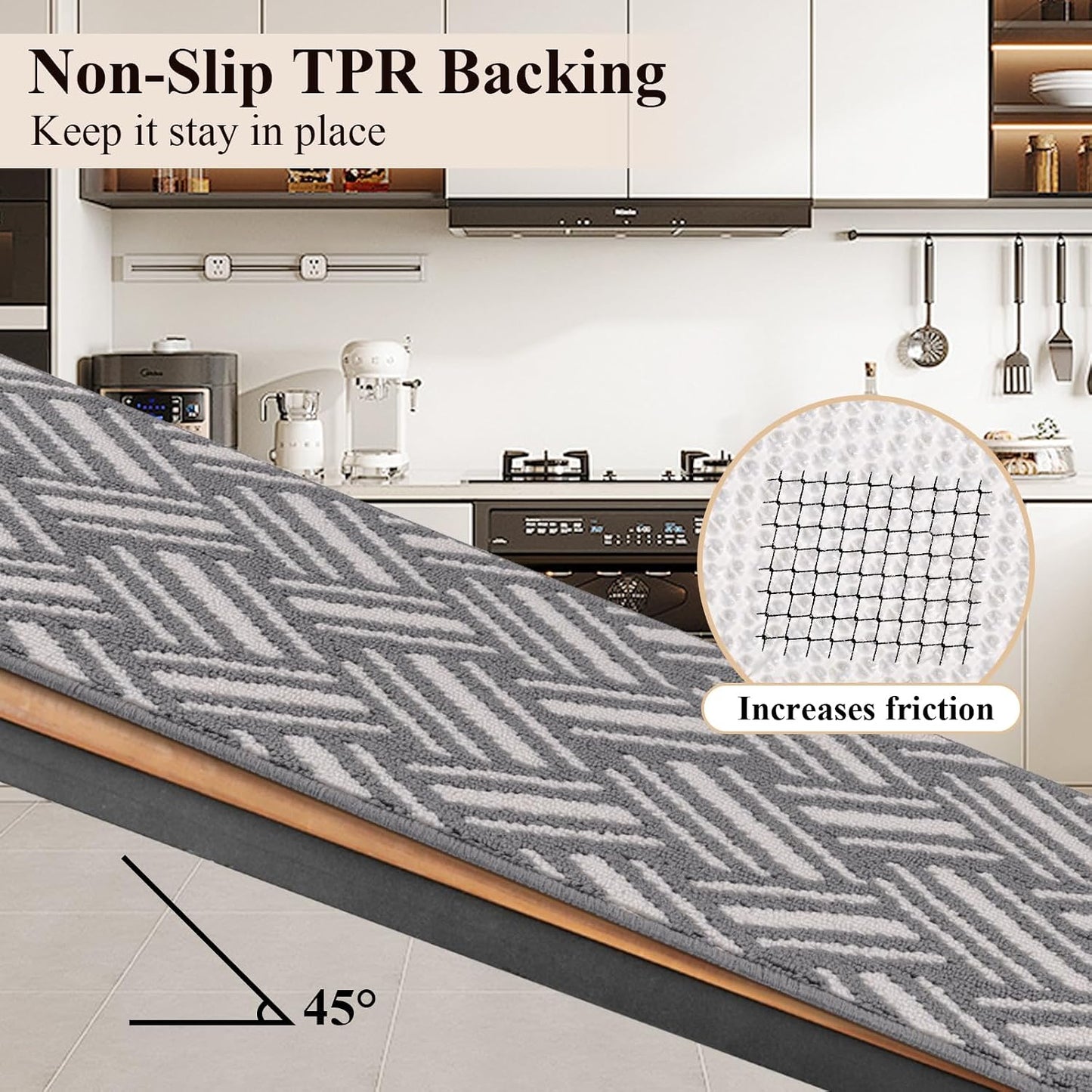3-Piece Kitchen Rug Set, Non-Slip Basketweave Geometric Floor Mats
