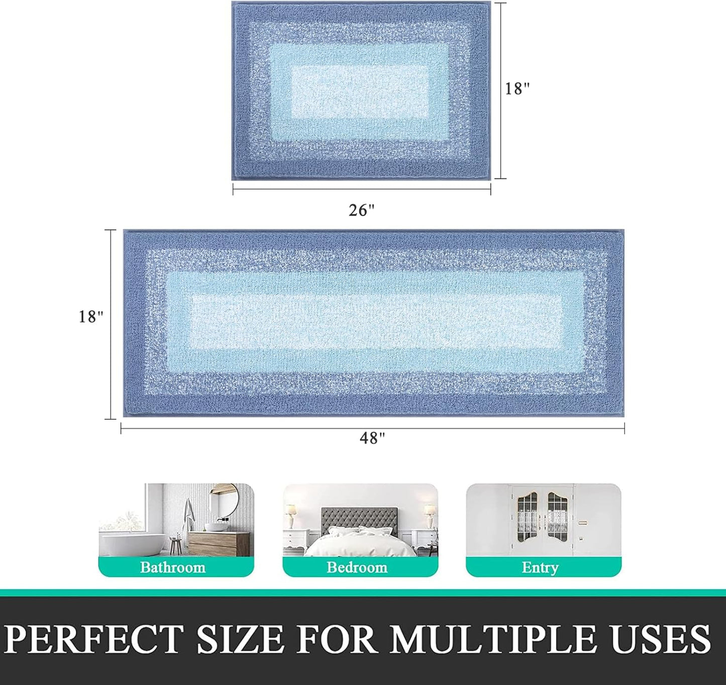 HEBE Bathroom Rug Set 2 Piece, Non-Slip Plush Shaggy Bath Mat, Soft Shaggy Absorbent Microfiber Bath Rugs Machine Washable Bath Mat with U-Shaped Toilet Mat for Bathroom