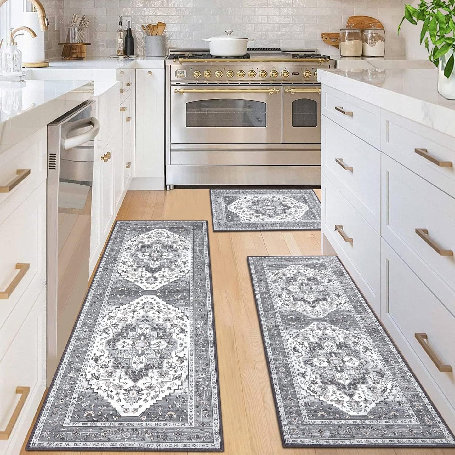 HEBE Boho Kitchen Rug Sets 3 Piece with Runner Non Slip Kitchen Rugs