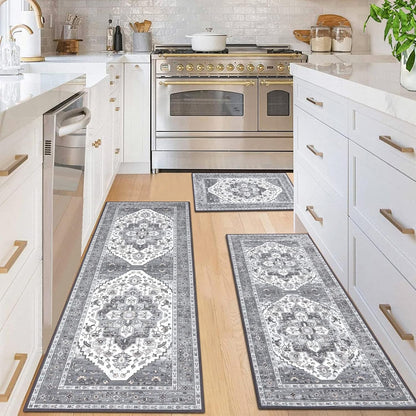 HEBE Boho Kitchen Rug Sets 3 Piece with Runner Non Slip Kitchen Rugs