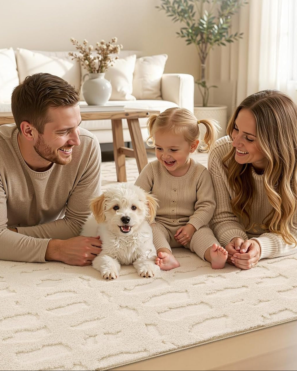 Washable Area Rug, High-Low Grid Textured Living Room Rugs