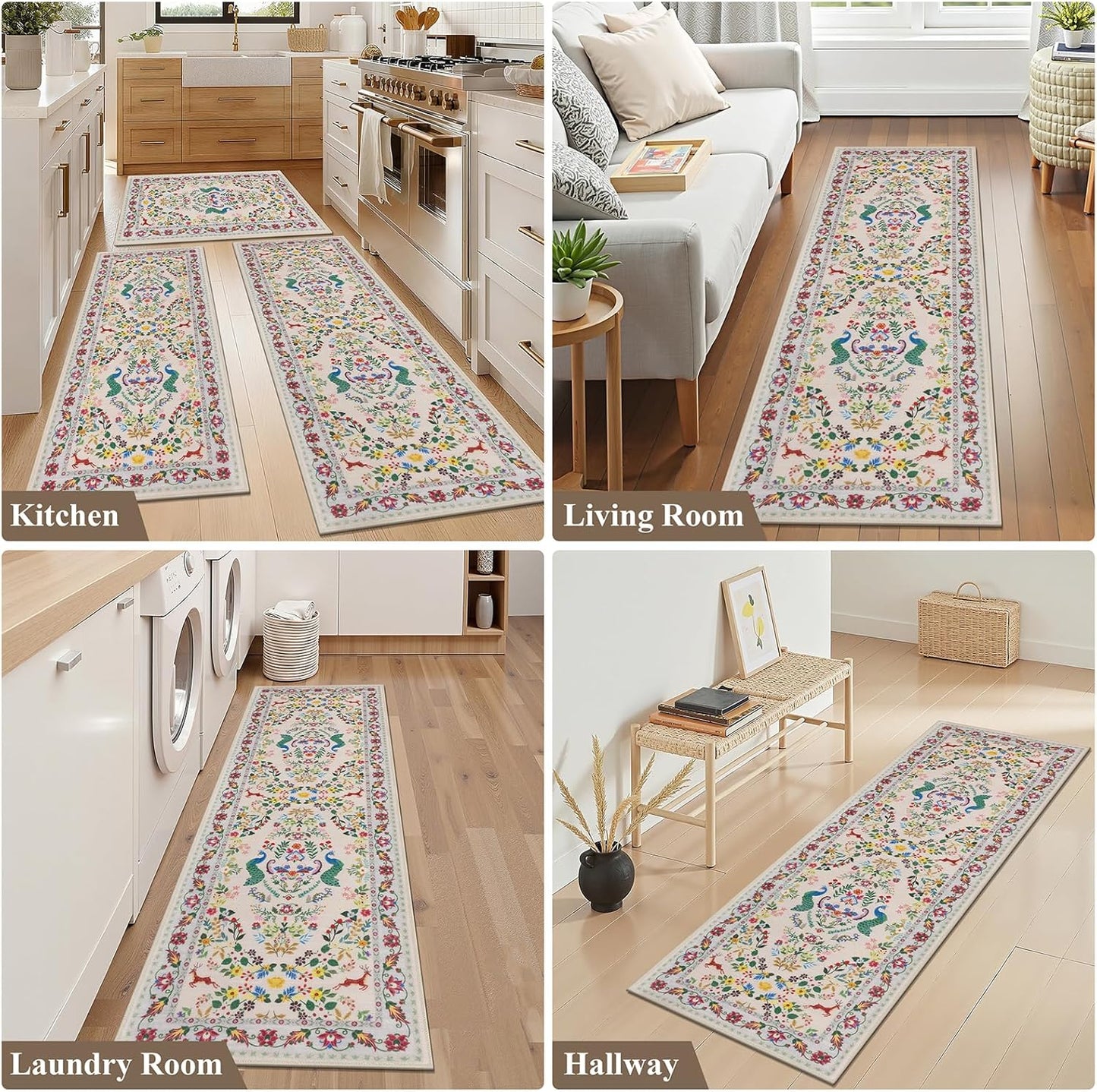 HEBE Machine Washable Non-Slip Kitchen Mat Farmhouse Kitchen Rugs Sets of 3 (20"x32"+20"x48"+20"x59")