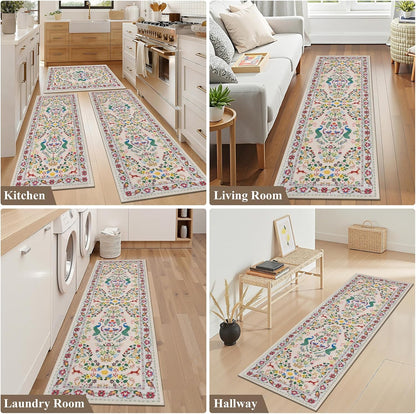 HEBE Machine Washable Non-Slip Kitchen Mat Farmhouse Kitchen Rugs Sets of 3 (20"x32"+20"x48"+20"x59")