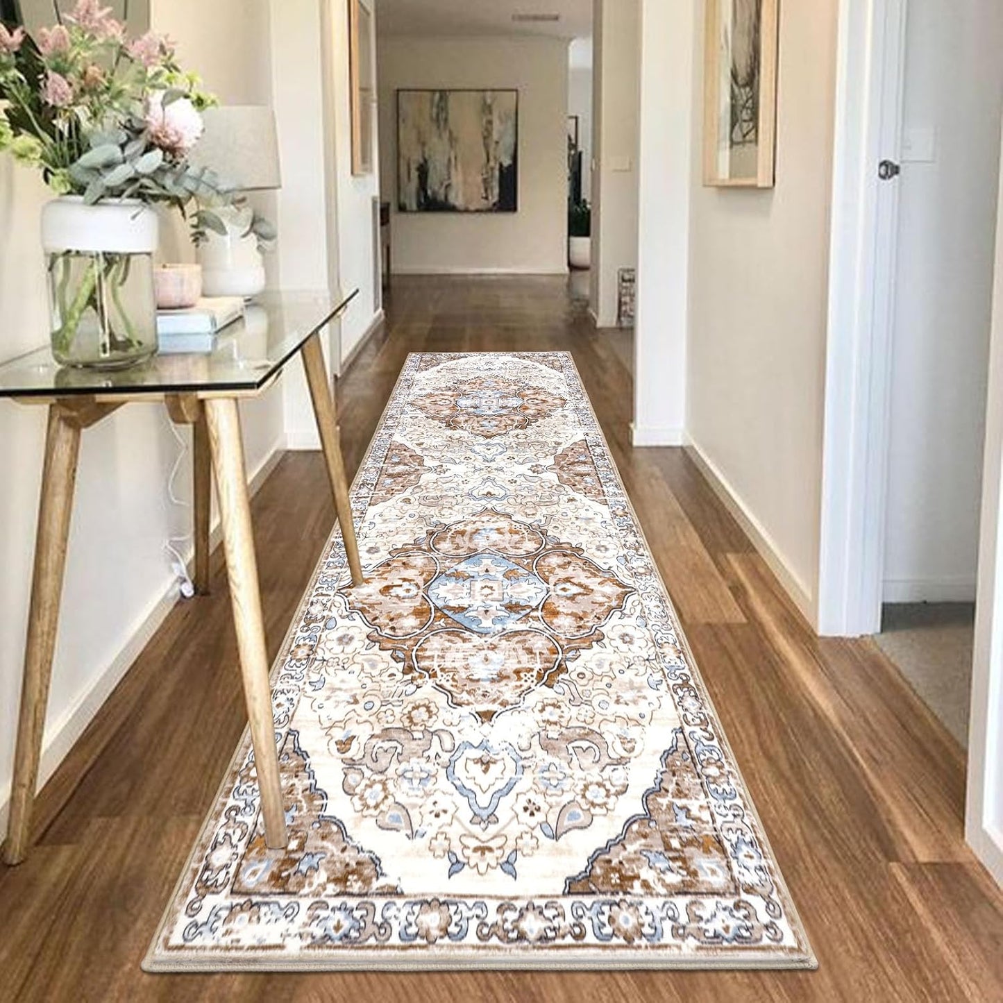 HEBE Hallway Runner Rug 2'8''x8' Washable Vintage Distressed Area Rugs Non Slip Laundry Rug Runner Boho Floor Carpet Runners