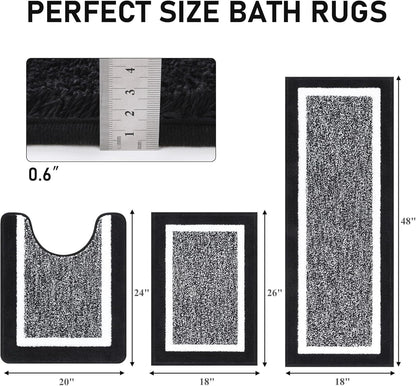 HEBE Bathroom Rug Mat Set 3 Piece, Microfiber Shaggy Bath Set, Non-Slip Ultra Soft Carpet Mats, Absorbent with U-Shaped Toilet for Bathroom, Tub, Shower