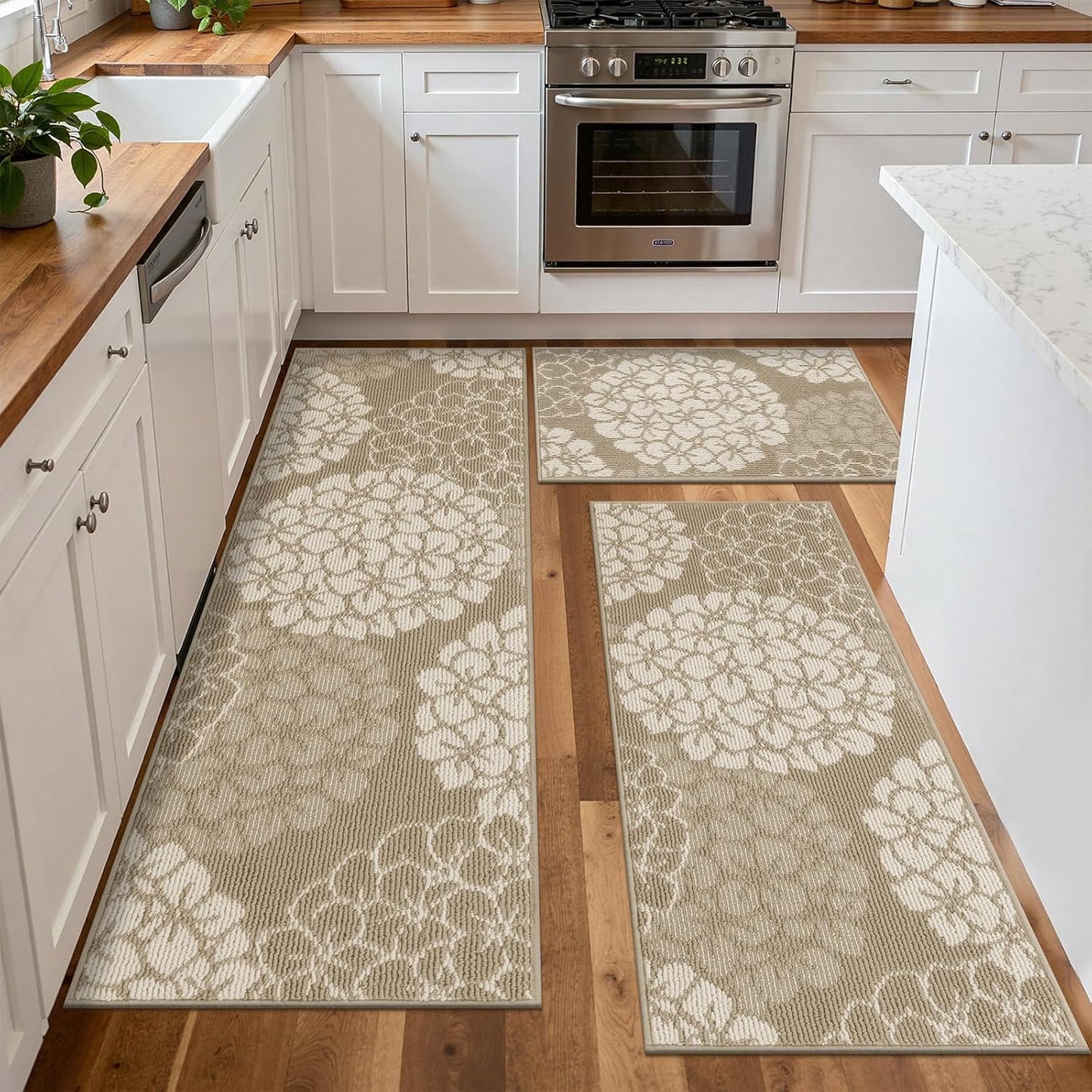 Kitchen Rugs and Mats Set of 3 Non Skid Washable Absorbent Laundry Floor Mat