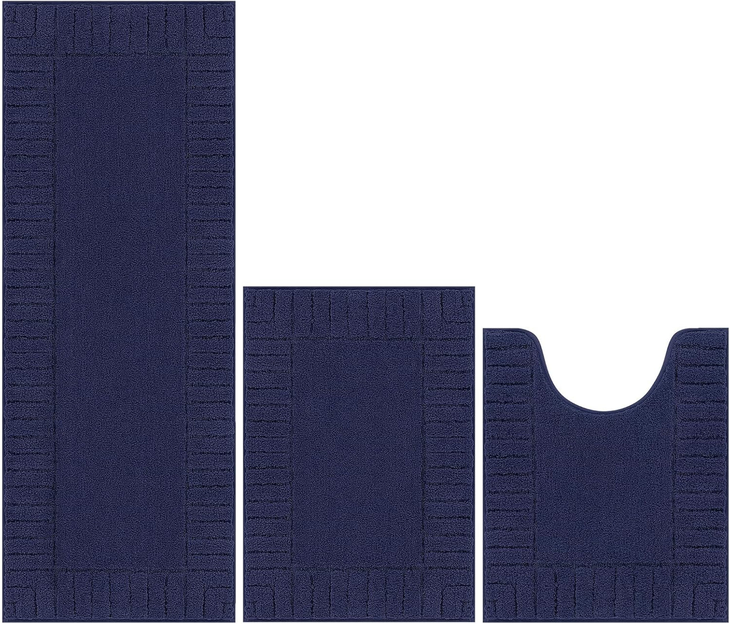 HEBE Bathroom Rugs Sets 3 Piece Bathroom Shower Rugs with U-Shaped Contour Toilet Mat Absorbent Microfiber Plush Bath Mats Non Slip Bath Rugs Machine Washable Shaggy Bath Mat Set