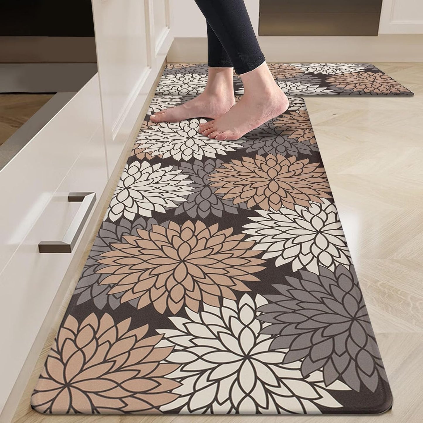 HEBE Anti Fatigue Kitchen Rugs Set of 2, Cushioned Kitchen Mats for Floor | Non Slip Washable Kitchen Runner Rug Set