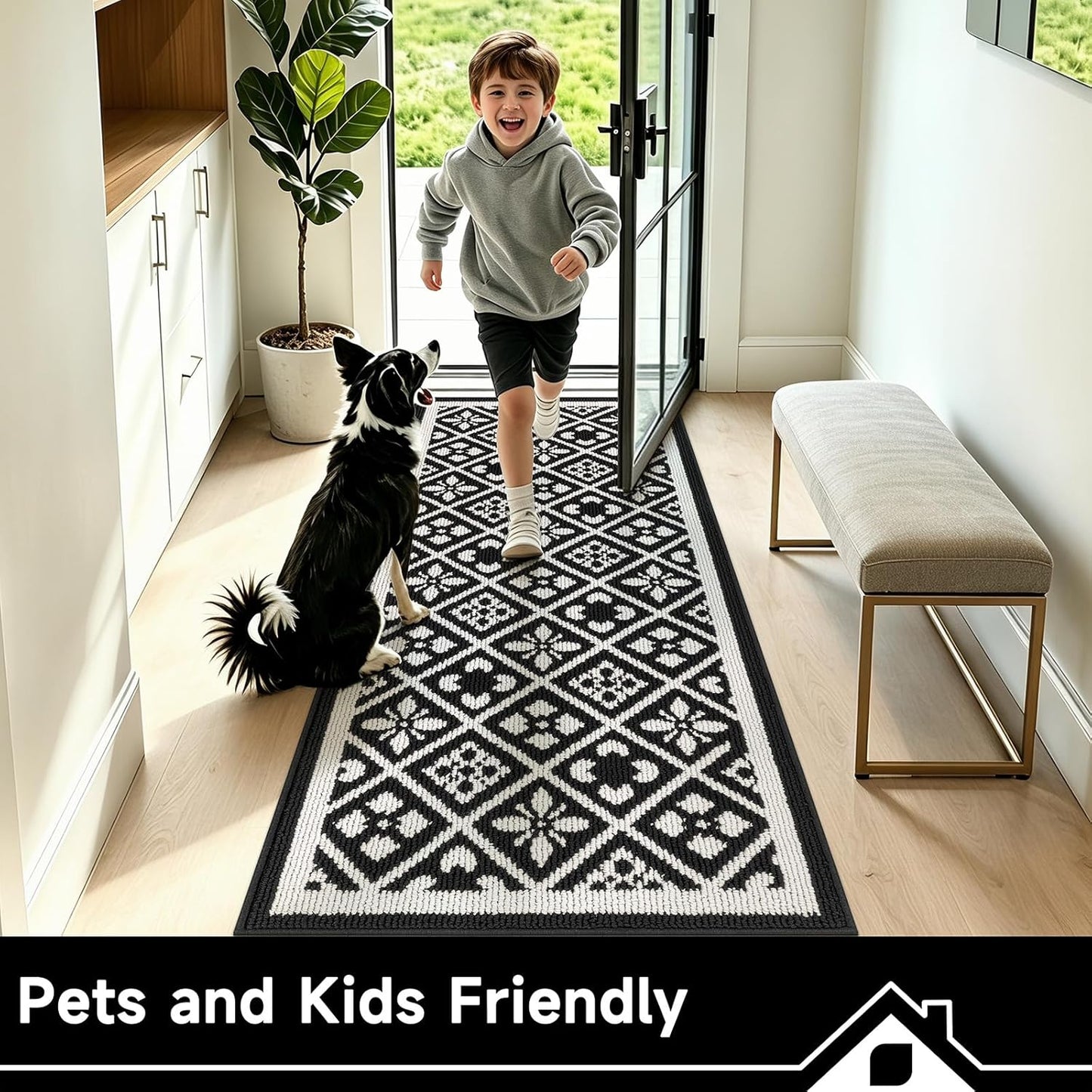Hallway Runner Rug, Washable Indoor Brown Carpet with Non Slip Rubber Backing,Low Pile Durable Kitchen Floor Mat for Laundry Entryway Door & High Traffic Areas