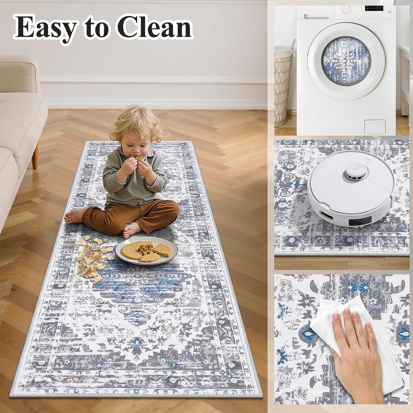 HEBE Boho Runner Rug Non Slip Washable Runner Rug for Hallway Fluffy Kitchen Rugs Laundry Room Rug Floor Carpet Runners for Hallway, Bedroom, Entryway