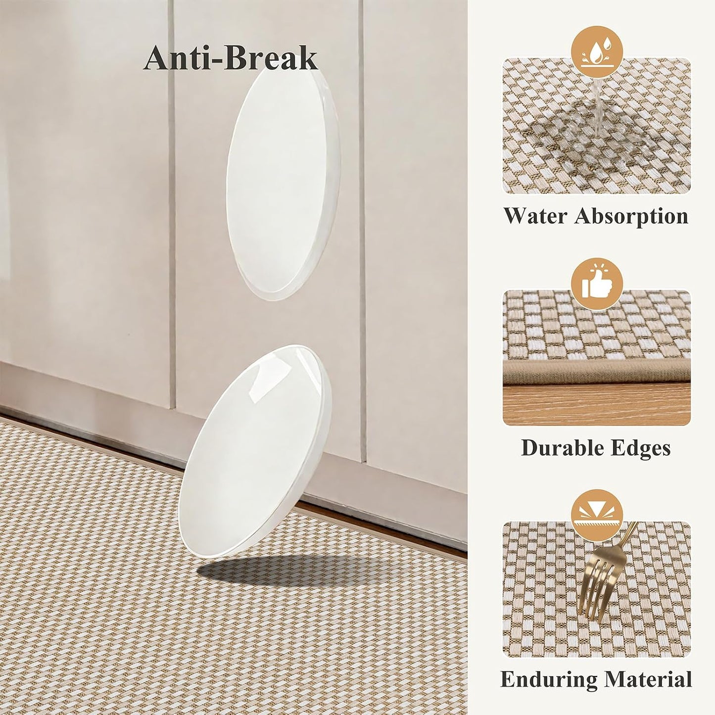 HEBE Kitchen Rugs Sets of 2 Non Slip Washable,20"x59"+20"x32" Cushioned Rubber Kitchen Mats for Floor