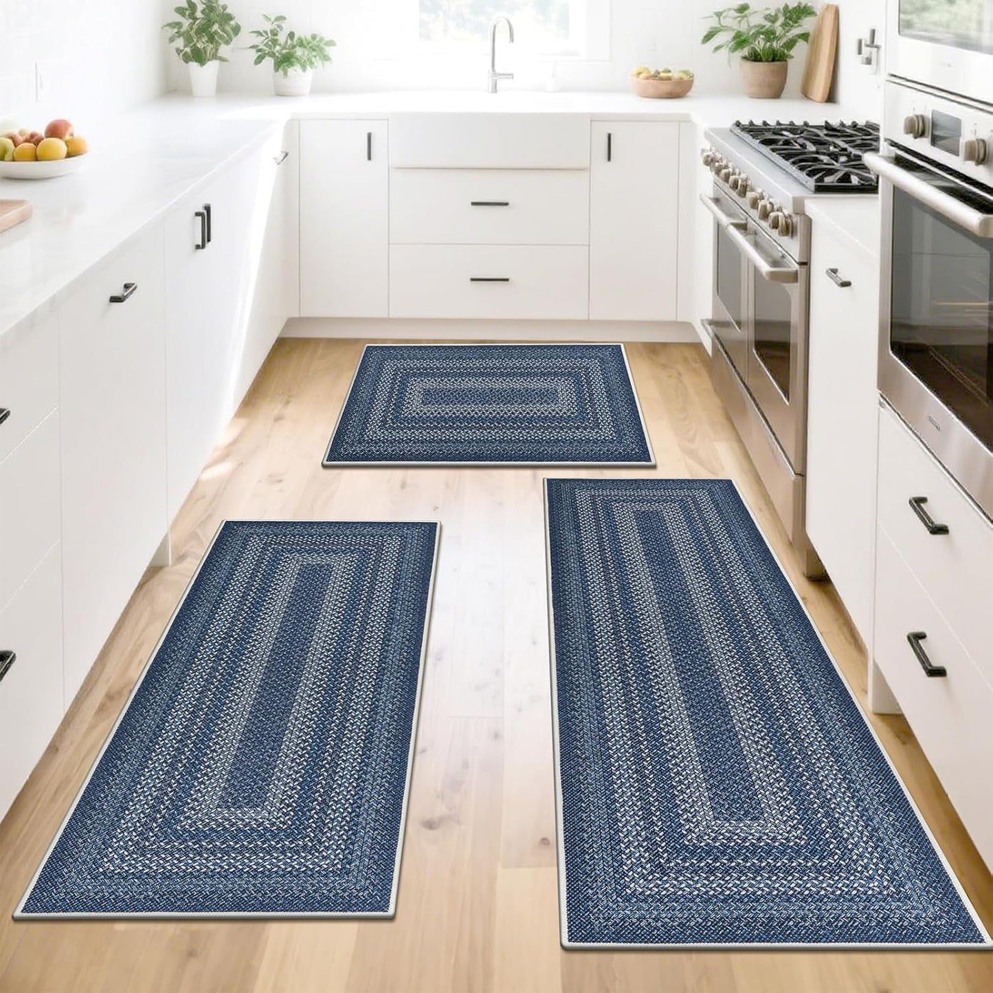 HEBE Boho Kitchen Rugs Sets 3 Piece with Runner Non Slip Kitchen Mats for Floor Washable Bohemian Runner Rug Set of 3 ﻿