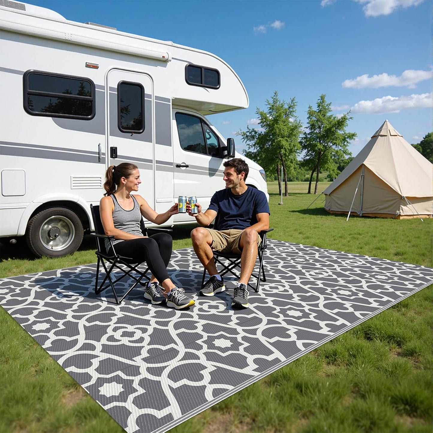 HEBE Outdoor Rug Waterproof Plastic Straw Rug Camping Rug, Reversible Outdoor Patio Rugs RV Mat Clearance, Indoor Outside Floor Carpet for Porch,Deck,Camper,Balcony,Backyard