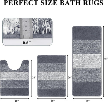Bathroom Rugs Set 3 Piece Non Slip Washable, Microfiber Absorbent Bath Mat Floor Carpet Extra Soft