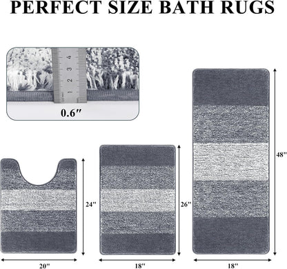 Bathroom Rugs Set 3 Piece Non Slip Washable, Microfiber Absorbent Bath Mat Floor Carpet Extra Soft