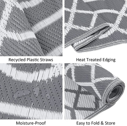 HEBE Waterproof Reversible Outdoor Rug for RV Camping Porch Deck Balcony Backyard Picnic