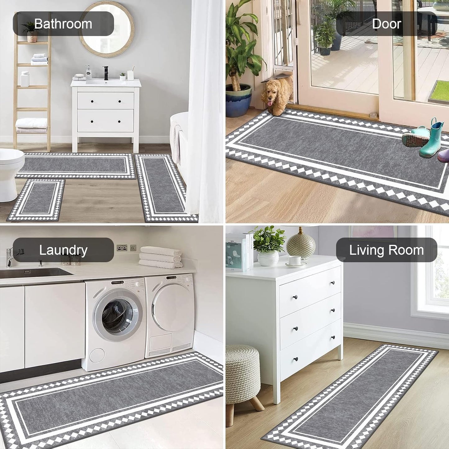 HEBE Farmhouse Kitchen Rugs Sets of 3 Non Slip Washable Boho Kitchen Rugs and Mats for Floor Kitchen Runner Rug