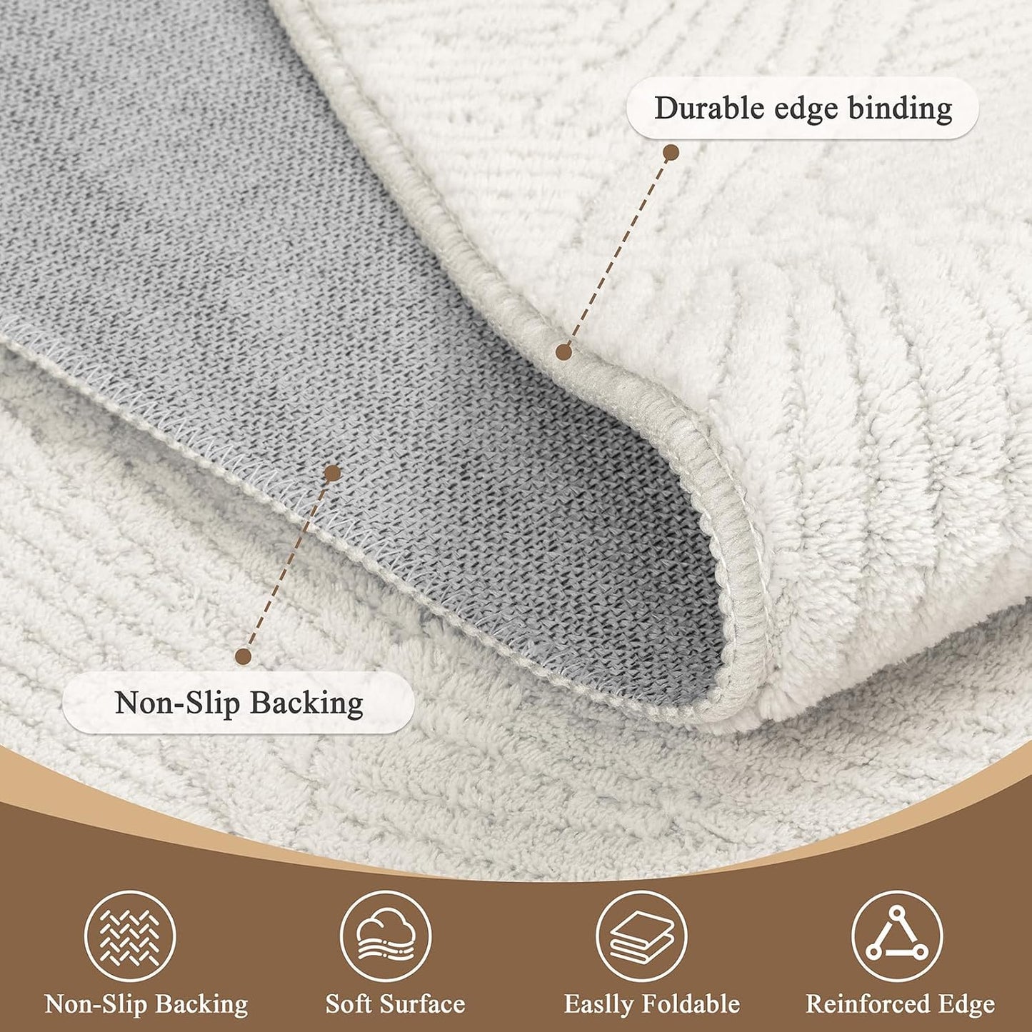 HEBE Washable Area Rug for Living Room, Beige Soft Fluffy Tropical Leaf Carpet with Non Slip Backing