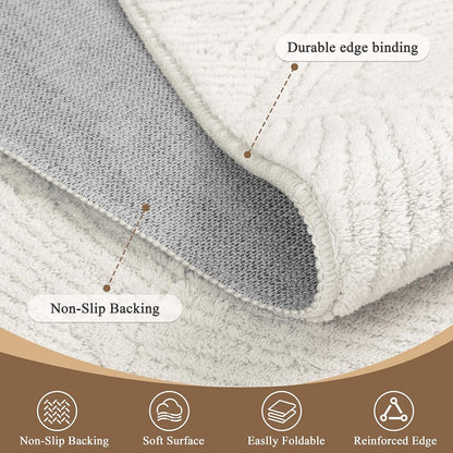 HEBE Washable Area Rug for Living Room, Beige Soft Fluffy Tropical Leaf Carpet with Non Slip Backing