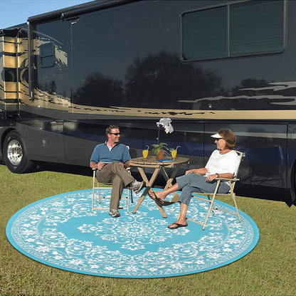 HEBE Round Outdoor Area Rug for Patios Clearance 6Ft Waterproof Mat Reversible Plastic Camping Door Mat