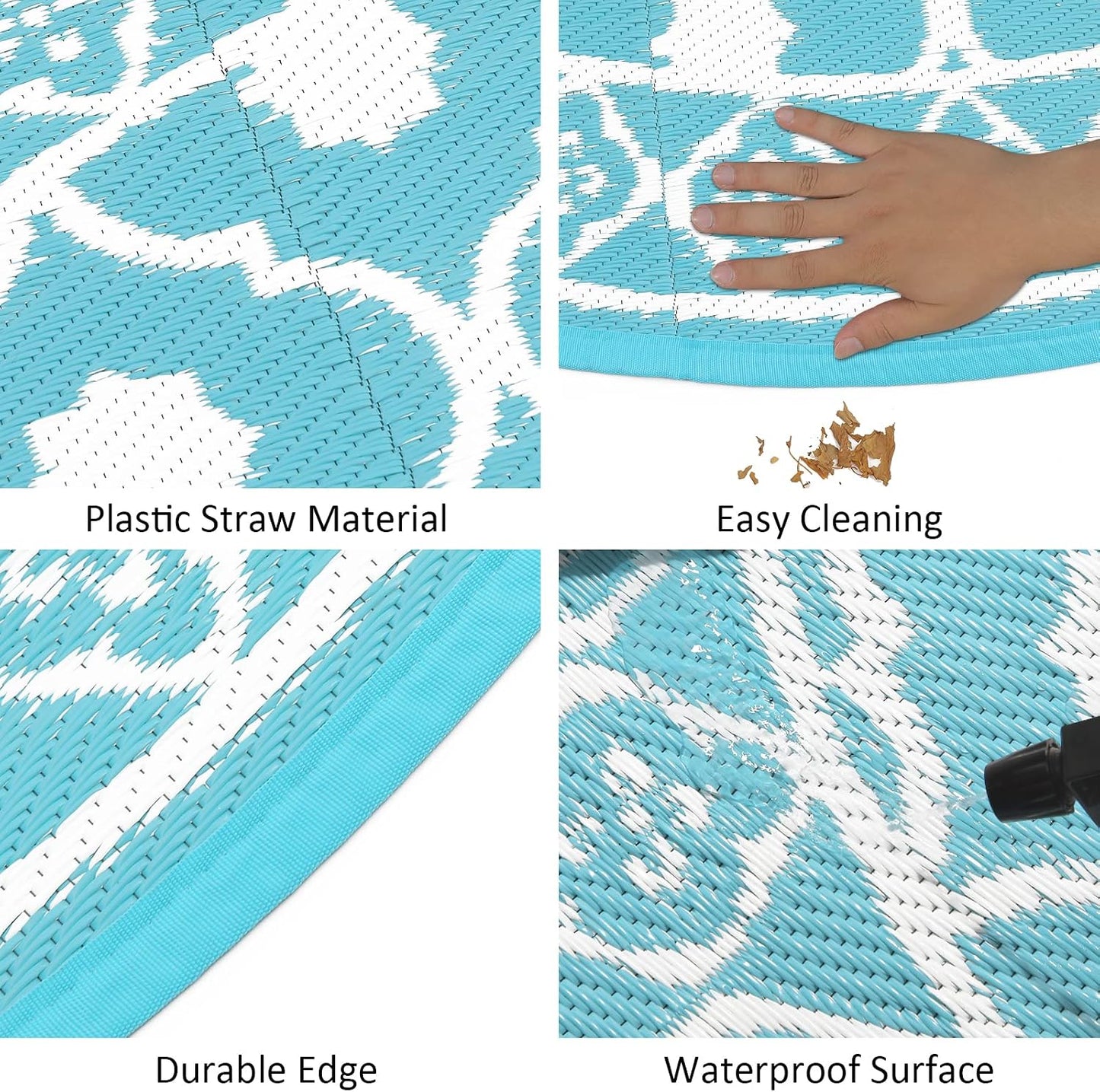 Waterproof Outdoor Rug 6ft, Reversible Plastic Straw Patio Camping Rug