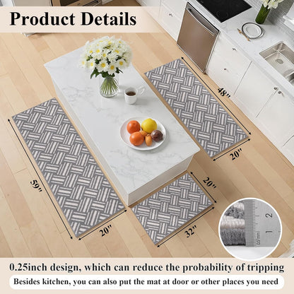 3-Piece Kitchen Rug Set, Non-Slip Basketweave Geometric Floor Mats