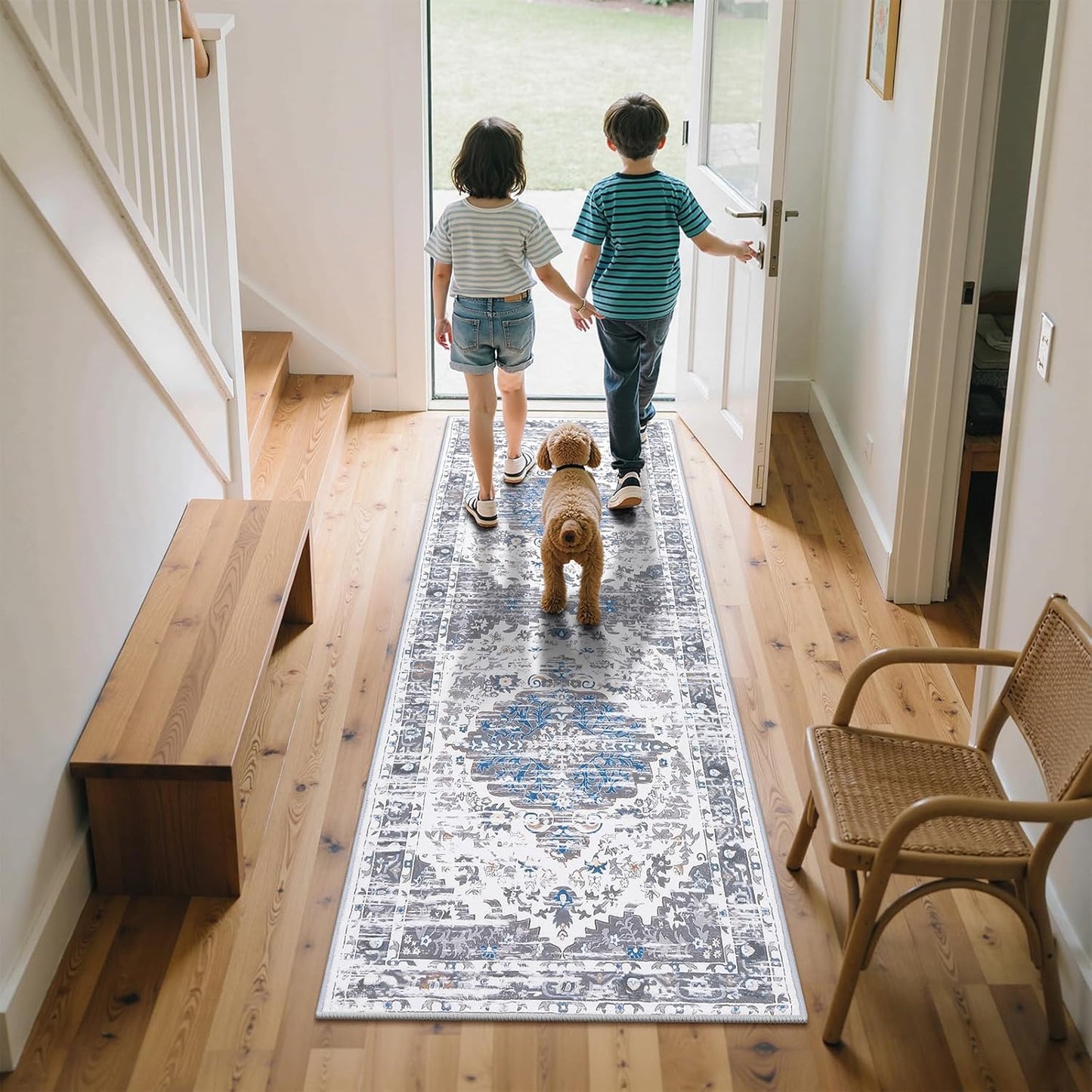 HEBE Boho Runner Rug Non Slip Washable Runner Rug for Hallway Fluffy Kitchen Rugs Laundry Room Rug Floor Carpet Runners for Hallway, Bedroom, Entryway