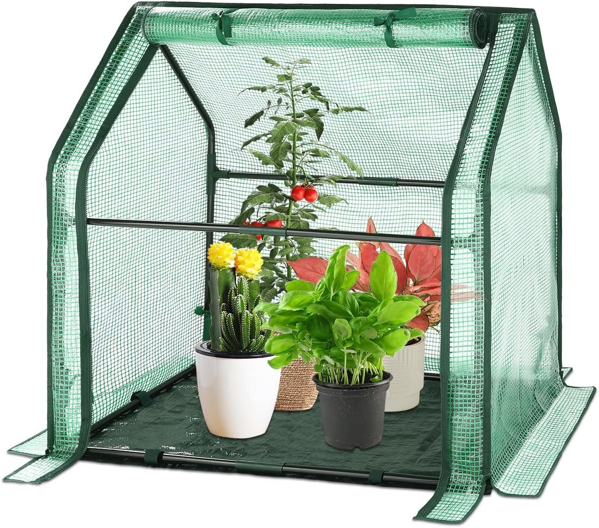 Portable Mini Greenhouse Small Green House with Waterproof Pad  Plant Cover Tent for Garden Small Plants Indoor Outdoor, Green PE