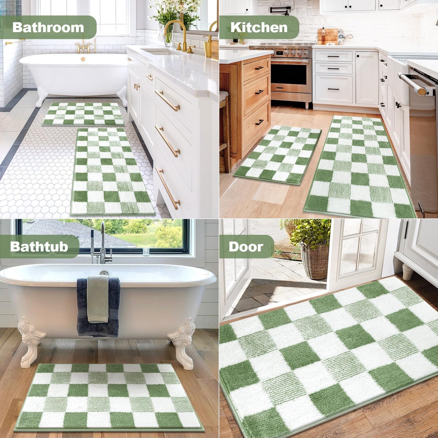 Checkered Bathroom Rug Sets 5 Piece, Non-Slip Ultra Absorbent Microfiber Bath Mats