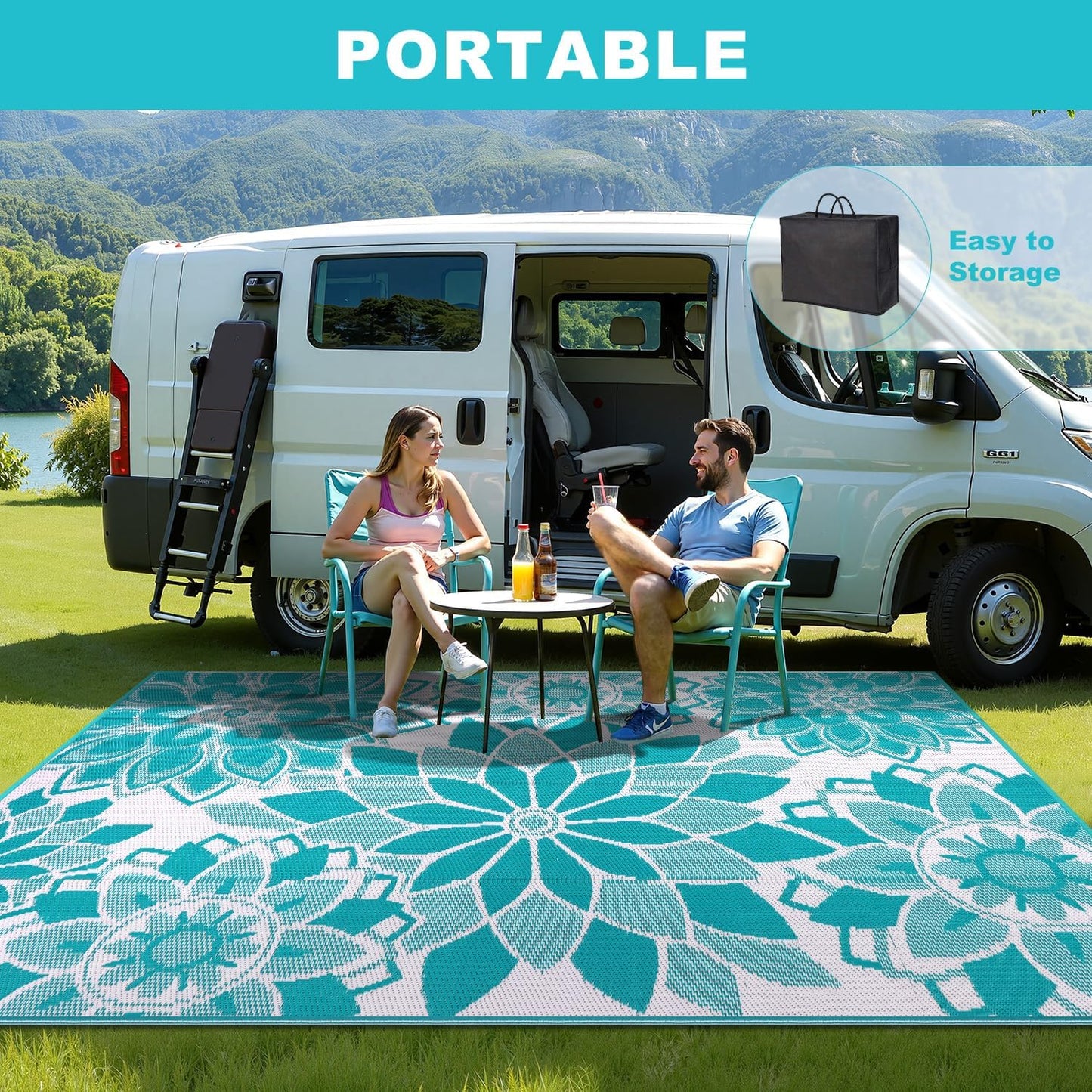 Outdoor Rug for Patio Reversible Plastic Straw Patio Camping Rug