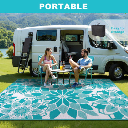 Outdoor Rug for Patio Reversible Plastic Straw Patio Camping Rug