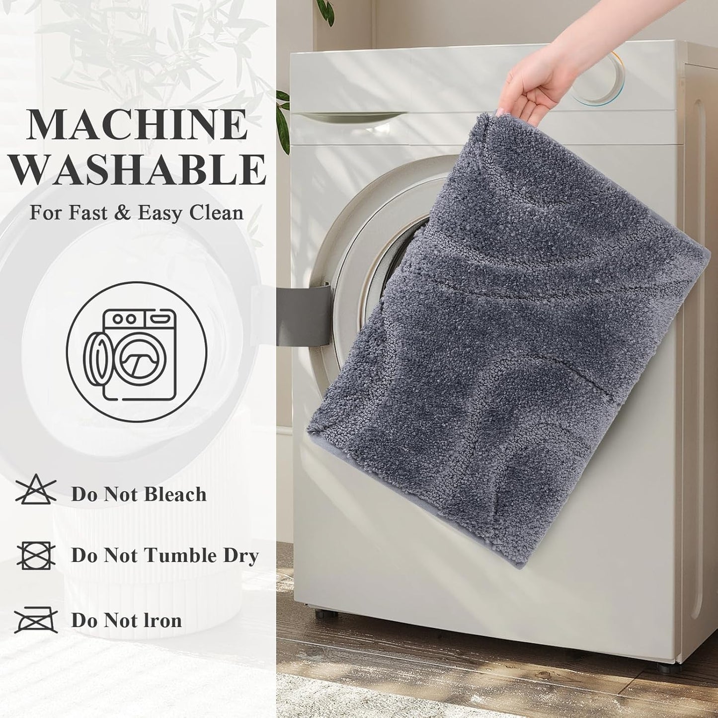 HEBE Bathroom Rugs Sets 5 Piece, Soft Absorbent Microfiber Bath Mat for Bathroom, Non Slip Washable Bath Rug Set with Toilet Cover, Bath Runner and U-Shaped Contour Toilet Rug