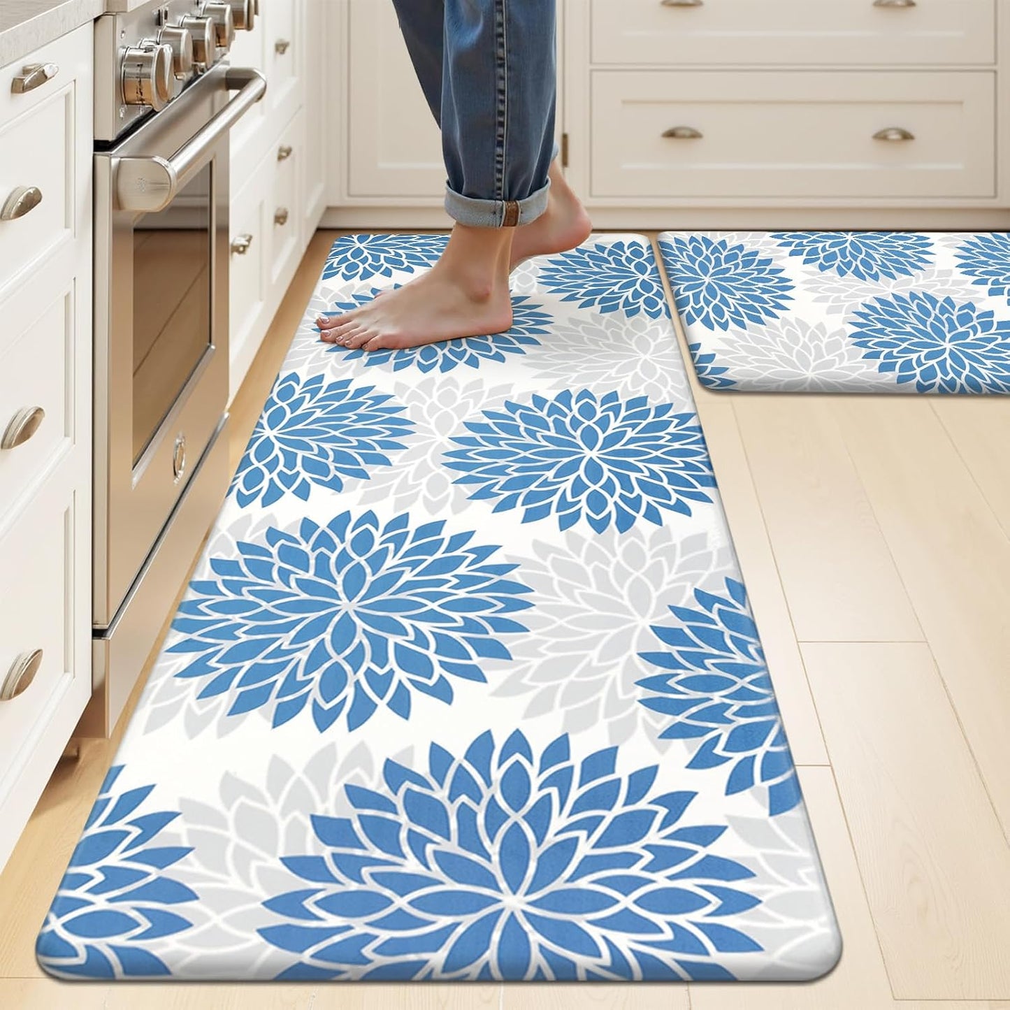 HEBE Anti Fatigue Kitchen Rugs Set of 2, Cushioned Kitchen Mats for Floor | Non Slip Washable Kitchen Runner Rug Set