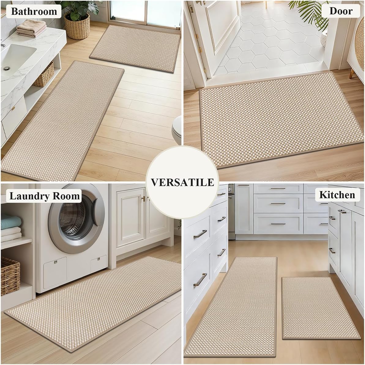 HEBE Kitchen Rugs Sets of 2 Non Slip Washable,20"x59"+20"x32" Cushioned Rubber Kitchen Mats for Floor