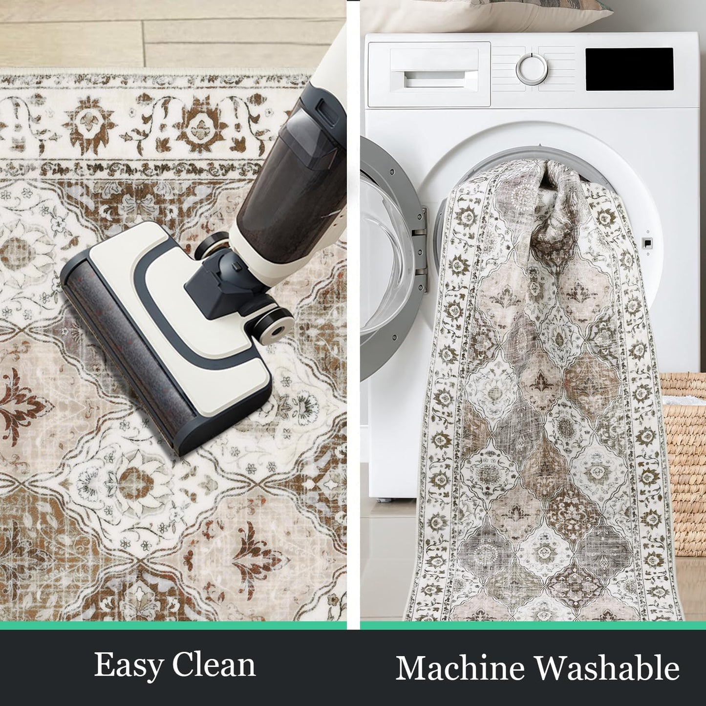 HEBE Hallway Runner Rug Washable Vintage Distressed Area Rugs Non Slip Laundry Rug Runner Boho Floor Carpet Runners for Hallways Entryway Laundry Room Kitchen Bathroom